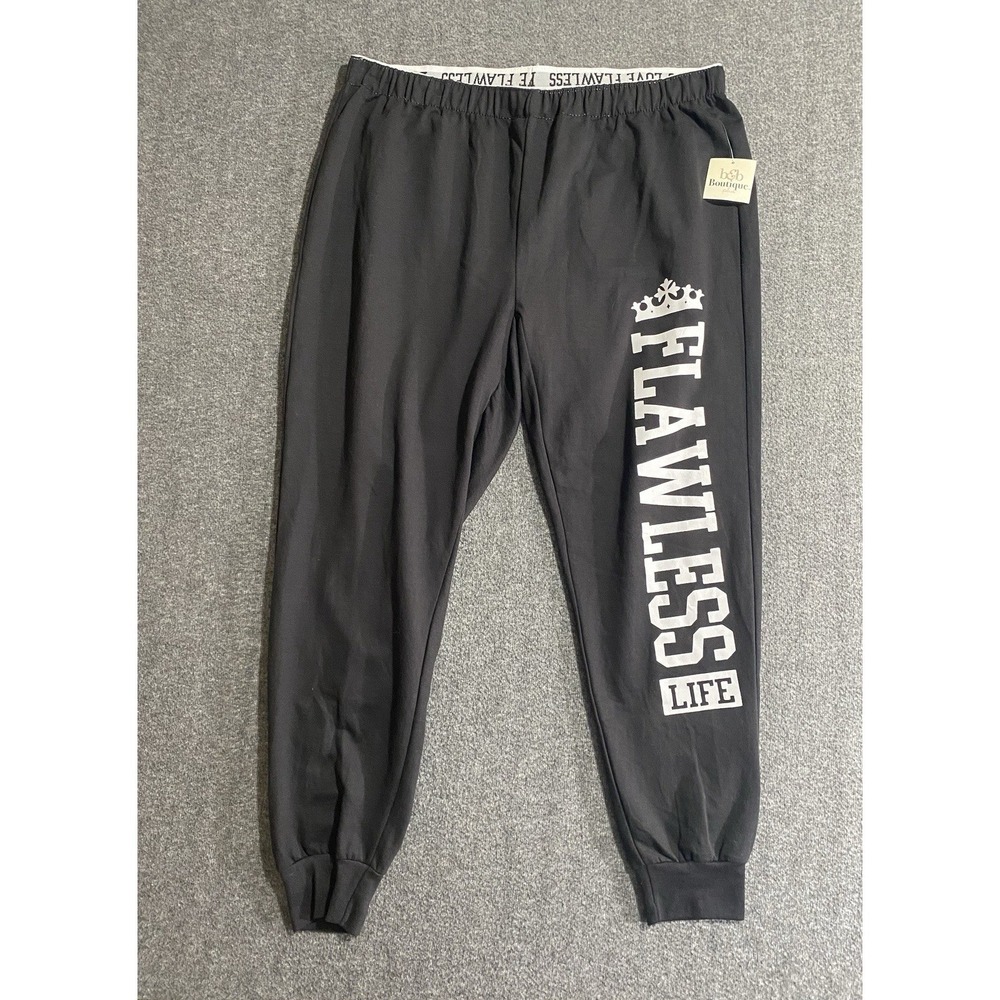 Bobbie Brooks Women Black Flawless Graphic Knit Jogger Pants XL NWT